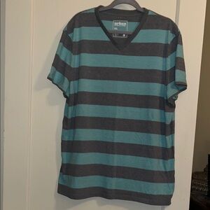 Urban pipeline Men's Striped Gray and Mint Green V-Neck Shirt